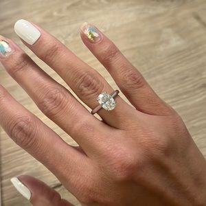 14k Solid White Gold & 2ct Crushed Ice Oval Moissanite Engagement Ring